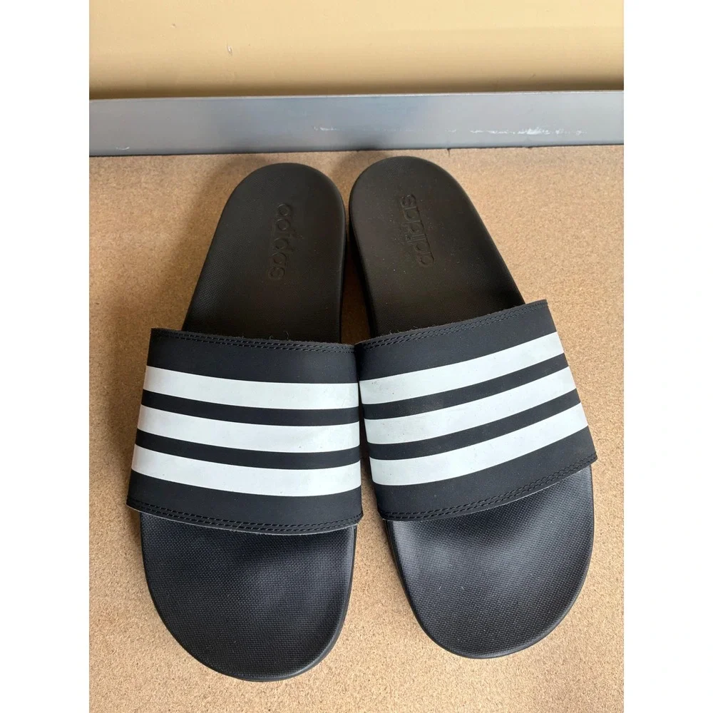 Adidas Adilette Shower Slides Mens 11 Black White 3 Stripe Sandals GZ5922